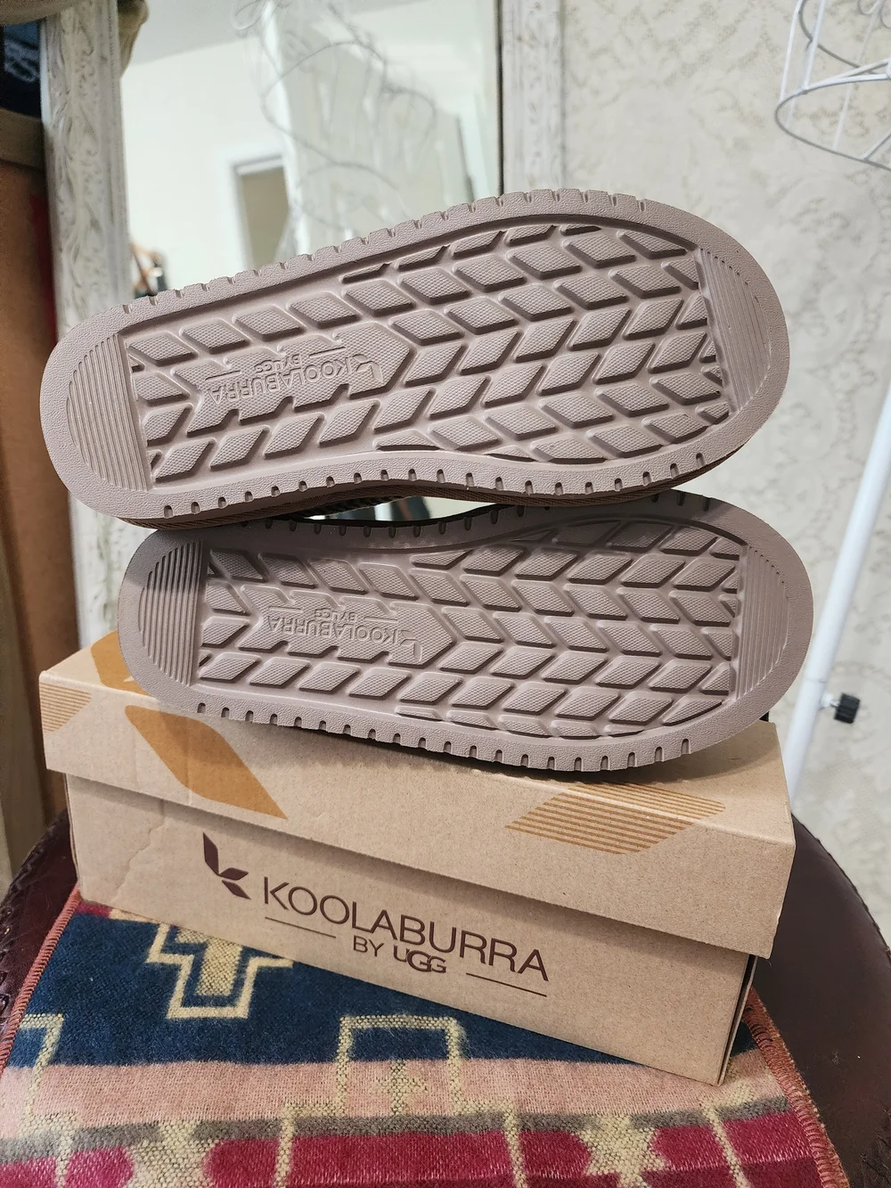 Koolaburra Tan Suede Slip-On Loafers with Patterned Trim